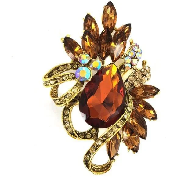 SELOVO Leaf Rhinestone Brooch – Sparkling Statement Pin For Dresses, Jackets & Accessories - View #2